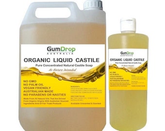 LIQUID CASTILE SOAP~ Pure ~ Palm Oil Free ~ Natural Hand Made In Melbourne Sizes: 250ML, 500ML, 1LT, 2.5LT & 5LT