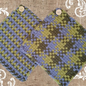 Grytlappset för handvävstol, 8 1/4" retro bomullsvärmedyna, ugnsvante, grytlappar, vintagekök, present till kock