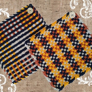 Grytlappset för handvävstol, 8 1/4" retro bomullsvärmedyna, ugnsvante, grytlappar, vintagekök, present till kock
