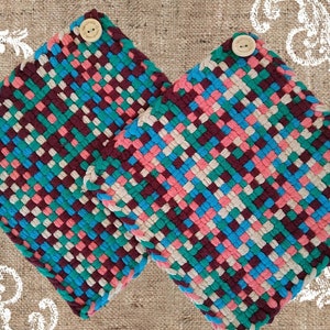 Grytlappset för handvävstol, 8 1/4" retro bomullsvärmedyna, ugnsvante, grytlappar, vintagekök, present till kock