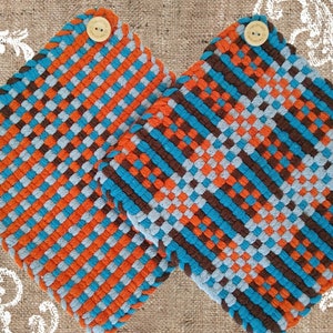 Grytlappset för handvävstol, 8 1/4" retro bomullsvärmedyna, ugnsvante, grytlappar, vintagekök, present till kock