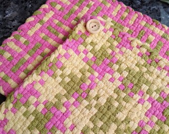 Potholder Handmade  Set , 8 1/4" Retro Cotton Hot Pad Pot Holders, Vintage Kitchen, Gift for Cook