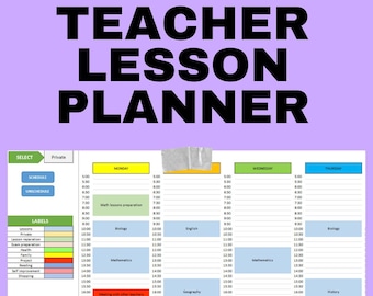 Teacher Weekly Planner Excel Template | Digital Lesson Schedule