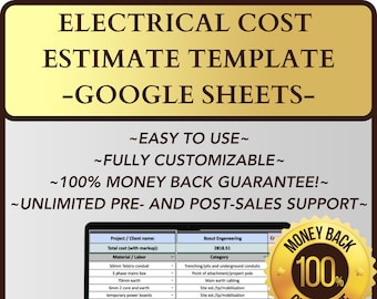 Simple Electrical Project Cost Estimate Calculator GOOGLE SHEETS Template | Project Budgeting | Bid & Quote | Electrician Job Cost Sheet
