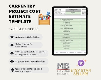 Carpentry Project Cost Estimate Template - Google Sheets