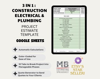 3 in 1 - Construction, Electrical & Plumbing Project Cost Estimate Template - Google Sheets