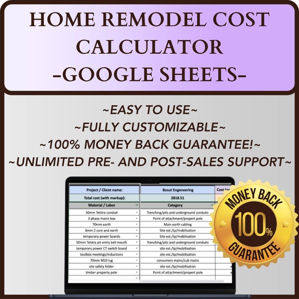 Simple Home Remodel Cost Calculator | GOOGLE SHEETS Estimation Template | Home Renovation Estimator| Kitchen Remodeling Cost Calculator