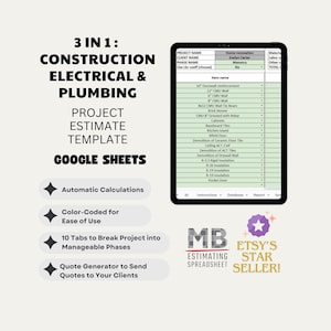 3 in 1 - Construction, Electrical & Plumbing Project Cost Estimate Template - Google Sheets