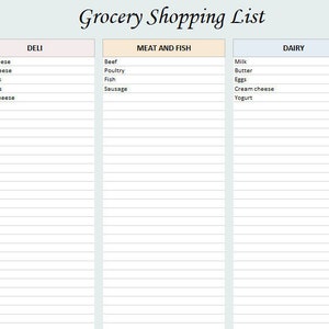 GROCERY SHOPPING List EXCEL Template | Customizable Shopping Planner | Shopping To-do Planner | Grocery planner | To-do list