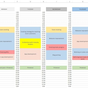SMALL BUSINESS Planner EXCEL Template | Weekly schedule template | Digital planner | Work day organizer | Business template