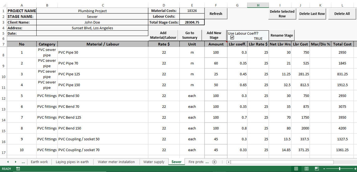 PLUMBING COST ESTIMATING Excel Template Budget Tracker Etsy