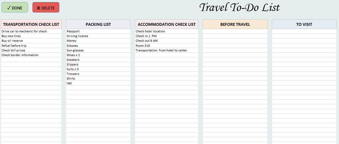 Customizable Travel Planner Excel Template | Trip Checklist (digital ...