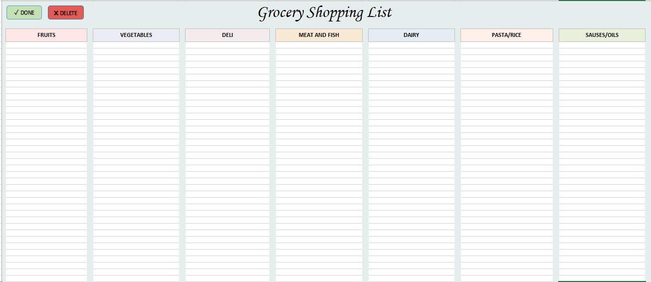 GROCERY SHOPPING LIST Excel Template Customizable Shopping | Etsy