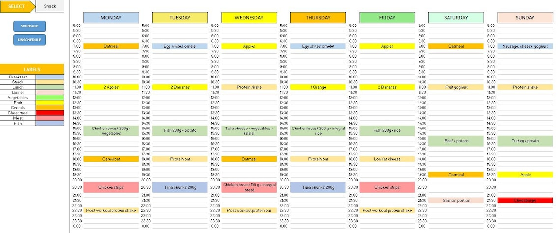 Weekly Meal Planner Excel Template | Customizable Diet Schedule - Etsy