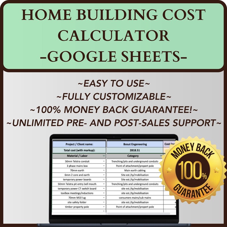 Home Building Cost Calculator Template Estimate Google Sheets Template Build Calculator Home