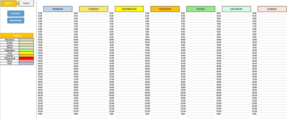 WEEKLY MEAL Planner EXCEL Template Meal Plan Template Diet Planner