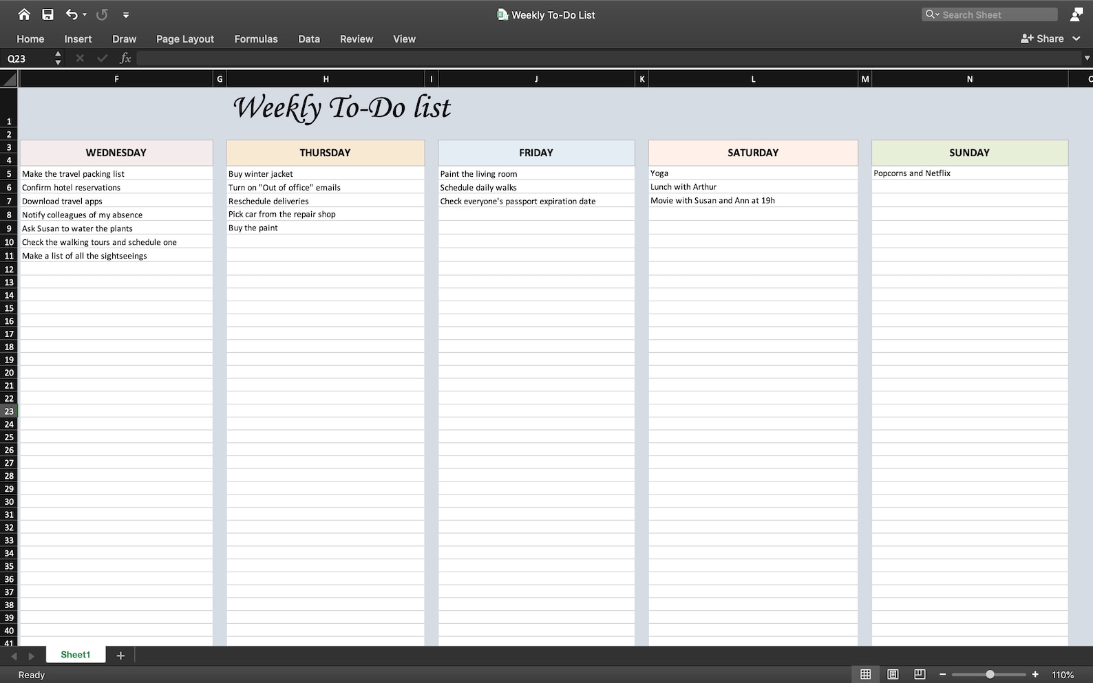 WEEKLY TO DO List Excel Template Digital Task Tracker Customizable ...