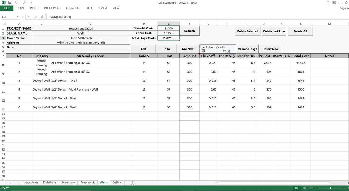 Drywall Project Cost Estimate Excel Template Construction Etsy Drywall Project Cost Estimate Excel Template Construction Etsy