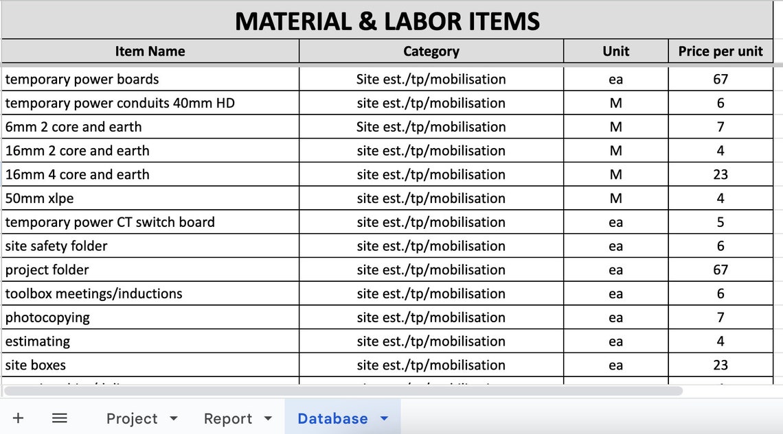 Painting Estimate Calculator Google Sheets Budgeting Template for