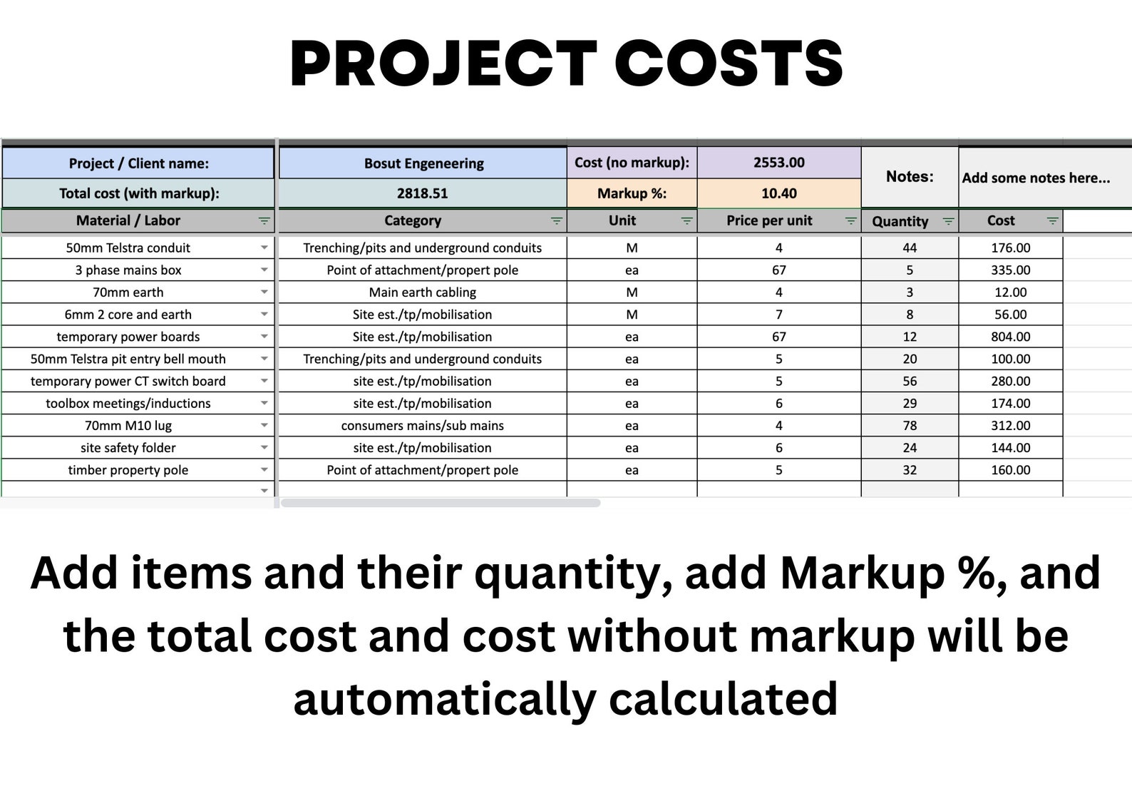 Painting Estimate Calculator Google Sheets Budgeting Template for