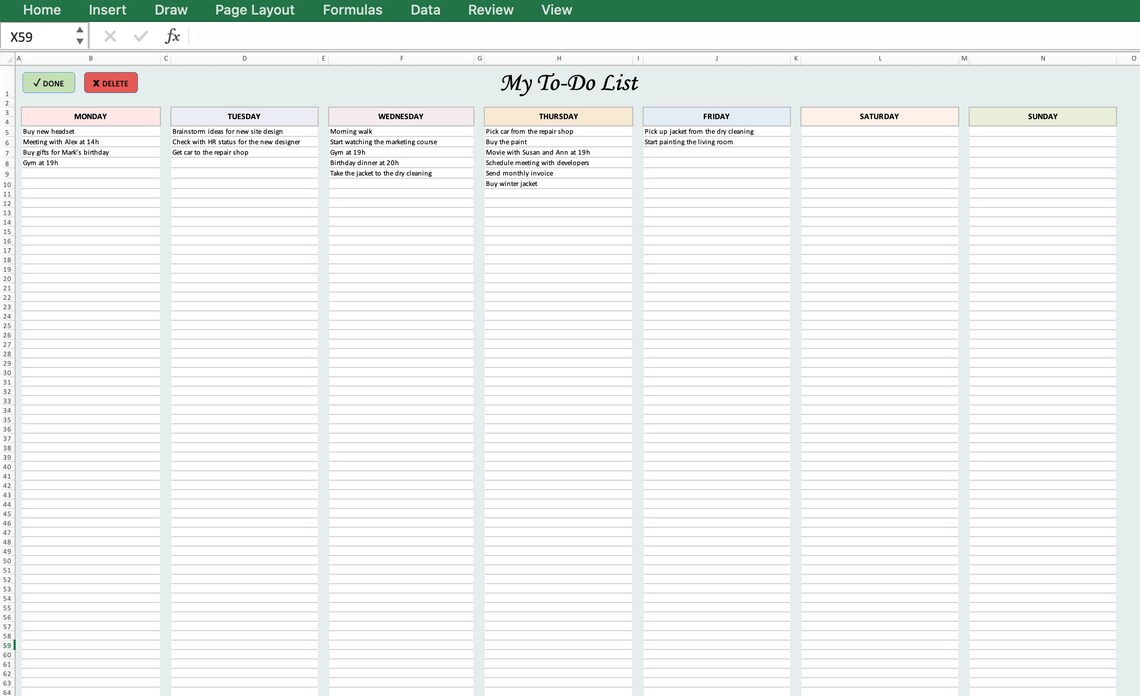 TO DO Liste Excel Vorlage Personalisierbarer Planer ToDo Excel Vorlage