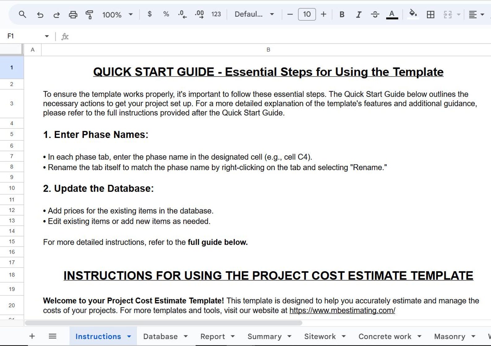 Construction Project Cost Estimate Template - Google Sheets - Etsy