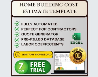 Home Building Cost Estimator | EXCEL Template, Budget Worksheet (Digital Download)