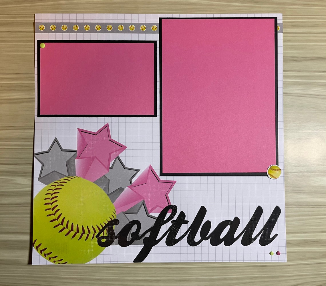 Softball Scrapbook Page, 12x12 Scrapbook, Premade Scrapbooking Pages