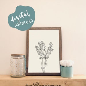 Lavender Line Art / Printable Art / Instant Download / Minimalist