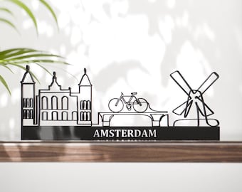 Amsterdam Cityscape, Line Art Figure, 3D Printed Gift, Unique Travel Gift Idea, Office Bookshelf Decoration, Minimalist Home Decor