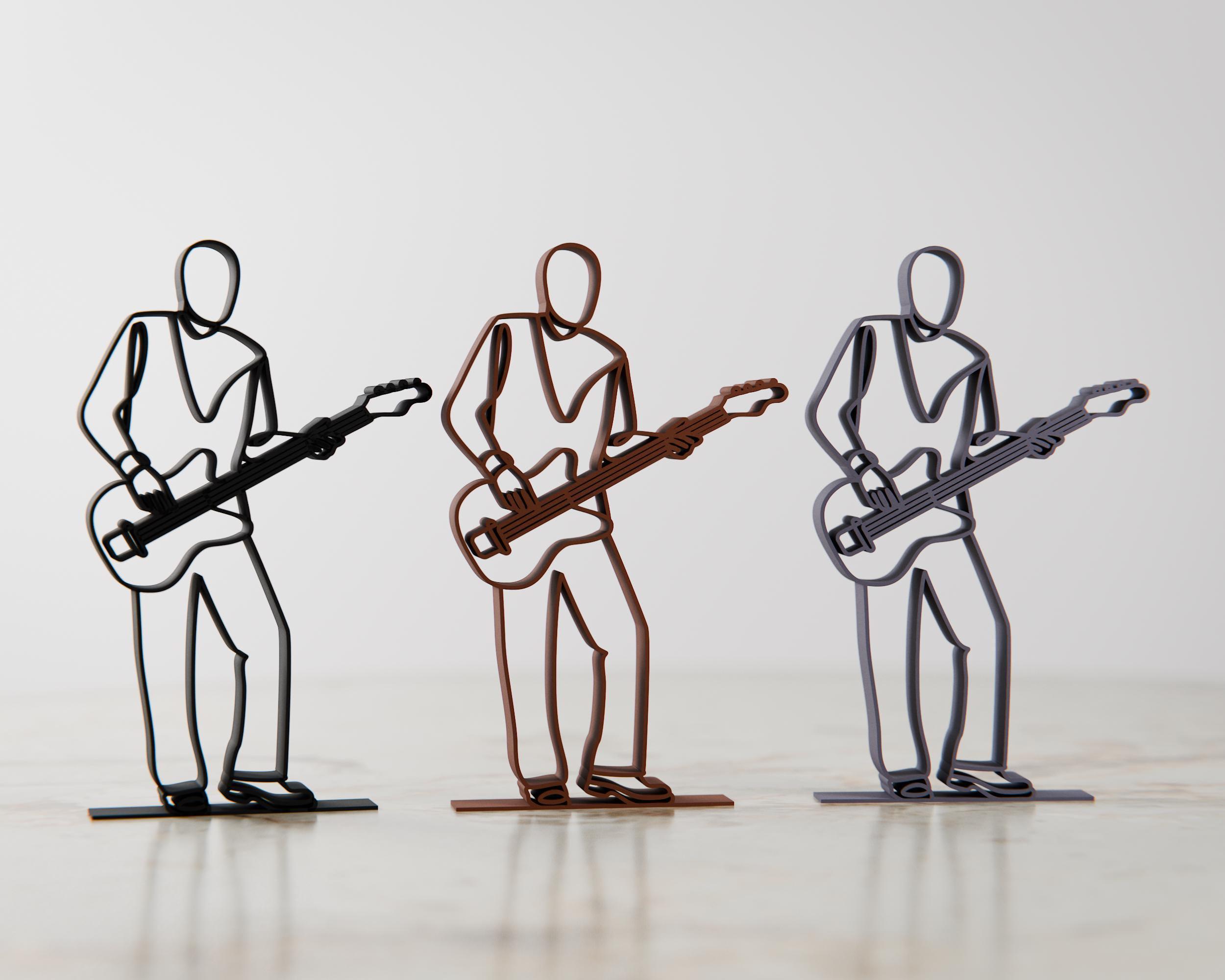 Bass Guitarist, Personalized Line Art Figure, 3D Printed