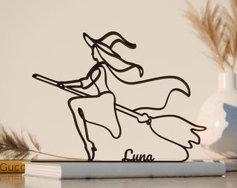 Figura personalizada de bruja de Halloween - Escultura minimalista de arte lineal