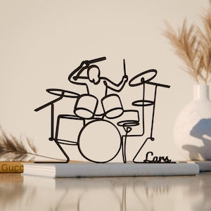 Drummer, Customized Line Art Figure, 3D Printed Gift, Unique Drummer Gift Idea, Custom Line Art Sculpture, Minimalist Home Decor
