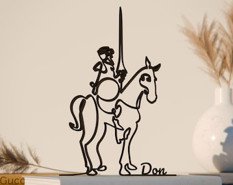 Don Quijote, figura de arte lineal personalizada, regalo impreso en 3D, idea de regalo única para amantes de los libros, escultura de arte lineal personalizada, decoración minimalista para el hogar.