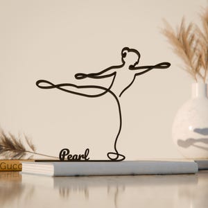 Patinadora artística feminina, figura de arte de linha personalizada, presente impresso em 3D, ideia de presente esportivo exclusivo, escultura de arte de linha personalizada, decoração minimalista para casa