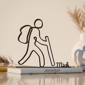 Hiker, Customized Line Art Figure, 3D Printed Gift, Unique Backpacker Gift Idea, Custom Line Art Sculpture, Minimalist Home Decor
