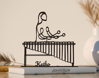 Female Marimba Player, Customized Line Art Figure, 3D Printed Gift, Unique Music Gift Idea, Custom Line Art Sculpture, Minimalist Home Decor