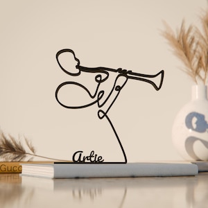 Clarinet Player, Customized Line Art Figure, 3D Printed Gift, Unique Musician Gift Idea, Custom Line Art Sculpture, Minimalist Home Decor