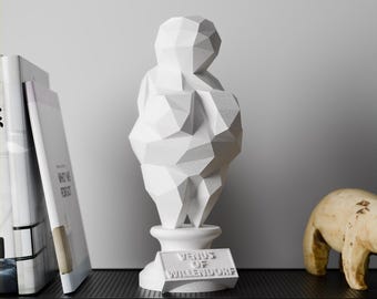 Busto de Vênus de Willendorf em Low Poly | Estátua de Fertilidade Pré-histórica Impressa em 3D | Decoração Minimalista Moderna e Presente de Colecionador