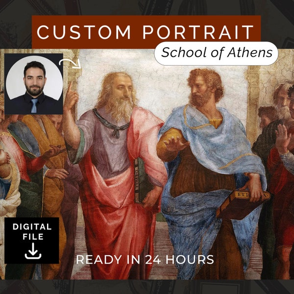 Kundenspezifisches Porträt der Schule von Athen vom Foto, verwandle mich in ein Fresko von Raphael Fresco | Benutzerdefinierte Porträt Geschenk | Digitaler Download