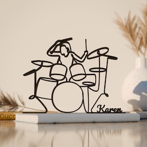 Female Drummer, Customized Line Art Figure, 3D Printed Gift, Unique Drummer Gift Idea, Custom Line Art Sculpture, Minimalist Home Decor
