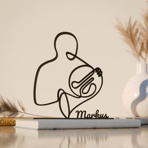 French Horn Player, Customized Line Art Figure, 3D Printed Gift, Unique Musician Gift Idea, Custom Line Art Sculpture, Minimalist Home Decor