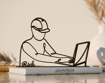 Ingeniero informático, figura de arte lineal personalizada, regalo impreso en 3D, regalos únicos de ingeniero informático, escultura de línea personalizada, decoración minimalista para el hogar.