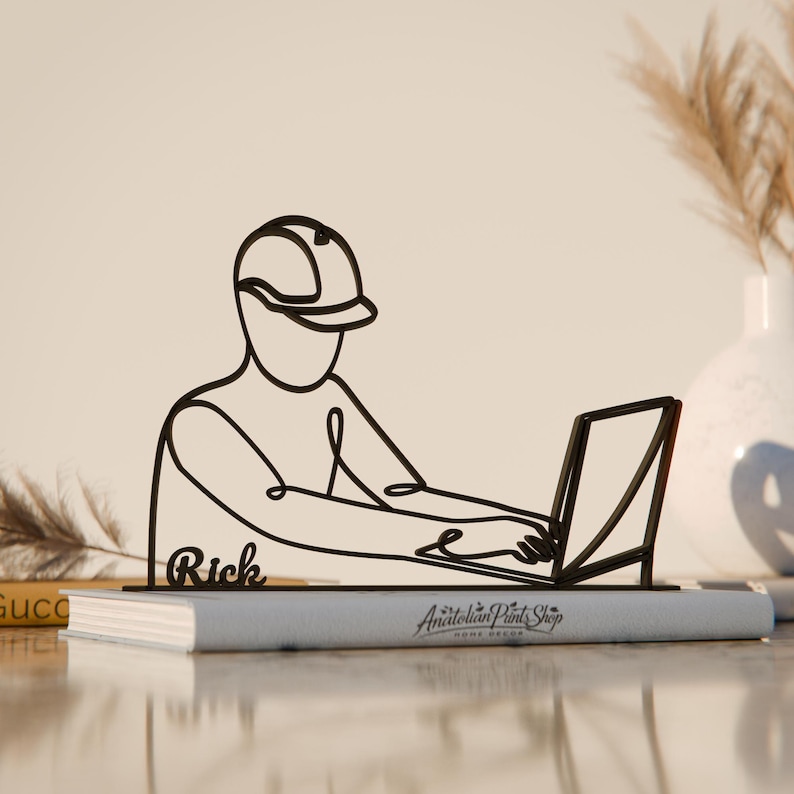 Computer Engineer, Customized Line Art Figure, 3D Printed Gift, Unique Computer Engineer Gifts, Custom Line Sculpture, Minimalist Home Decor Customized