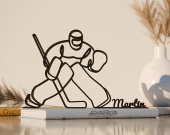 Presente personalizado para goleiro de hóquei, figura de goleiro personalizada em estilo arte linear, presente de hóquei no gelo, presentes esportivos, presente de Natal, treinador de hóquei, jogador, decoração para casa.