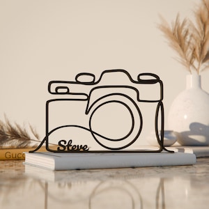 Camera, Customized Line Art Figure, 3D Printed Gift, Unique Photographer Gift Idea, Custom Line Art Sculpture, Minimalist Home Decor