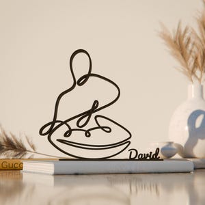 Baterista de Handpan Hang, Figura Personalizada em Arte Linear, Impressão 3D, Presente Exclusivo para Amantes de Tambores, Escultura Personalizada em Arte Linear, Decoração Minimalista para Casa