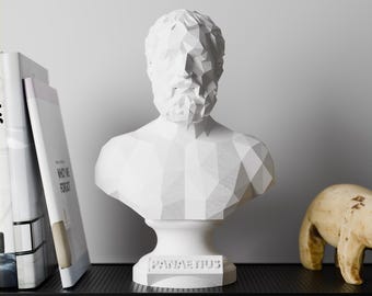Low Poly Panaetius Bust | 3D Printed Stoic Philosopher Sculpture | Modern Minimalist Home Decor