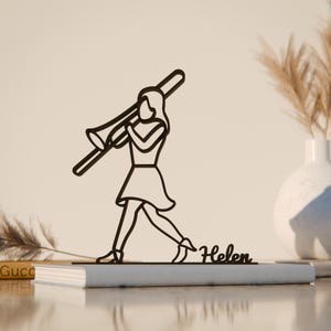 Trombón femenina, figura de arte lineal personalizada, regalo impreso en 3D, figura decorativa minimalista para el hogar y la oficina, escultura de arte lineal personalizada