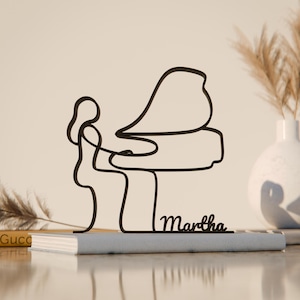Figura de pianista femenina, arte lineal personalizado, regalo impreso en 3D, idea de regalo única para músicos, escultura de arte lineal personalizada, decoración minimalista para el hogar